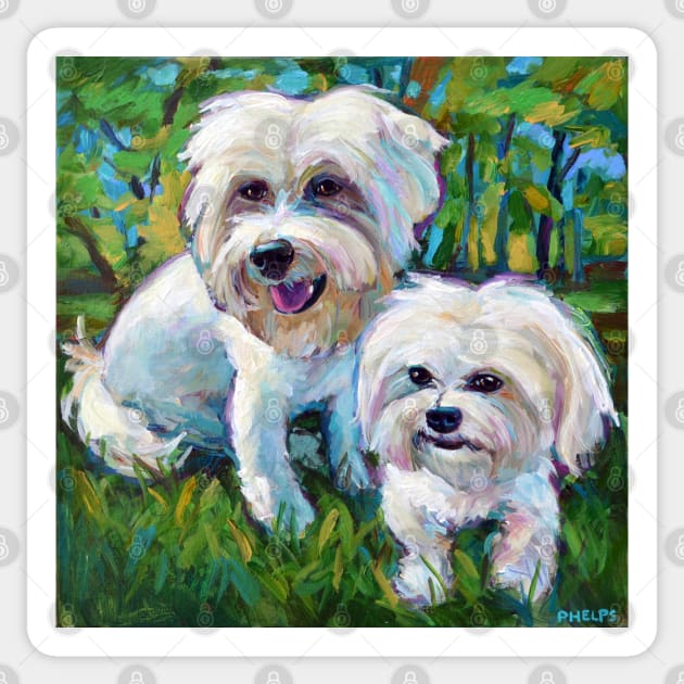 Cute Maltese Pups in the Park Sticker by RobertPhelpsArt